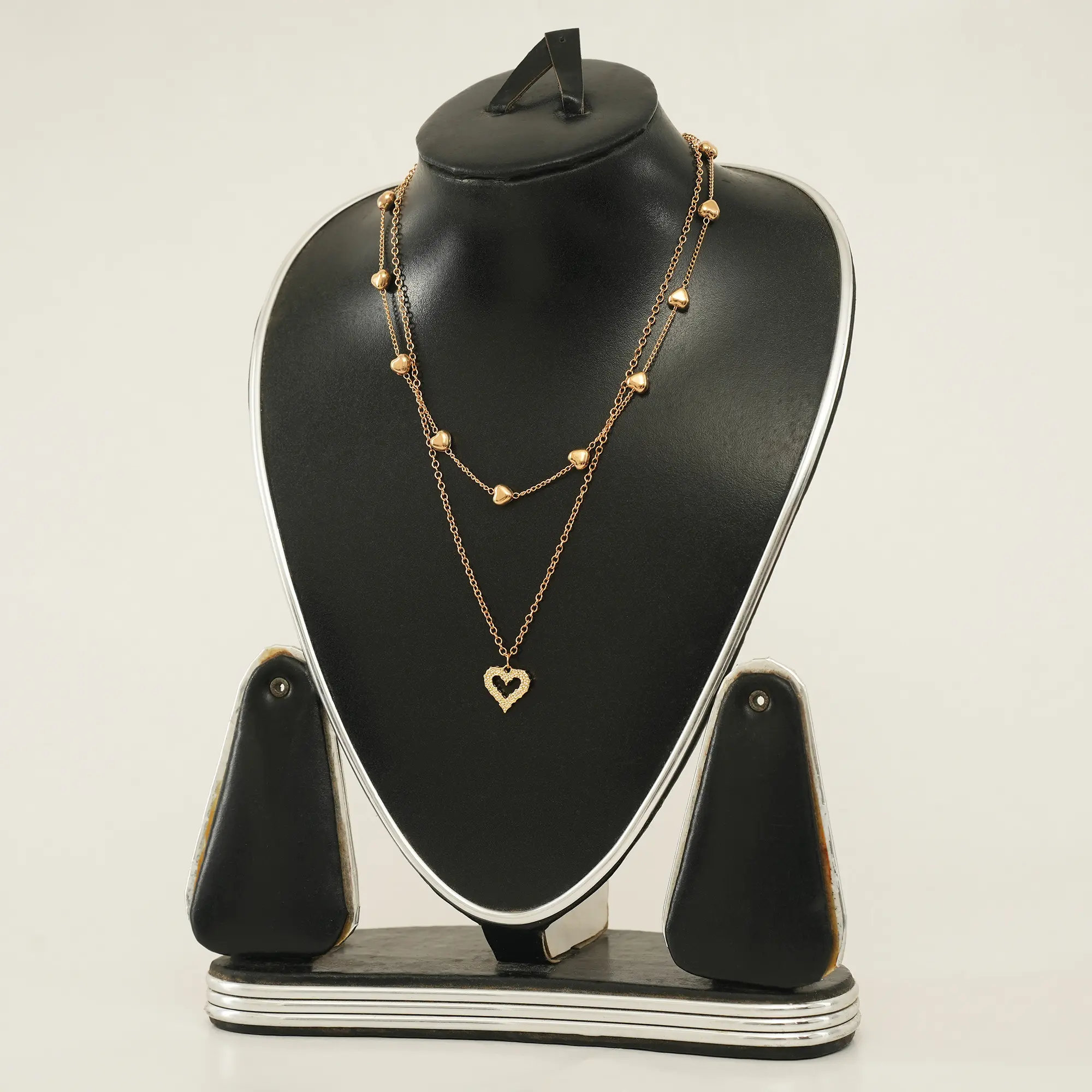 Picture of Korean Double Layer Heart Necklace Shiny Bling Zircon For Women Clavicle Chain Elegant Charm Wedding Pendant Choker Jewelry Gift - Necklace For Girls