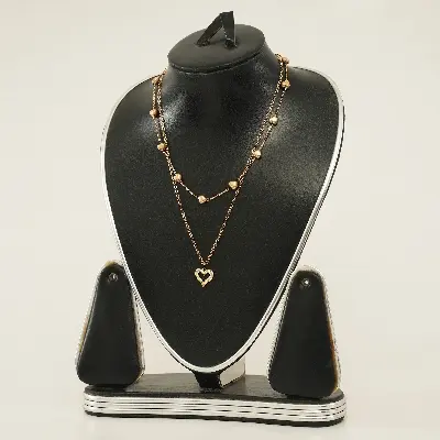 Picture of Korean Double Layer Heart Necklace Shiny Bling Zircon For Women Clavicle Chain Elegant Charm Wedding Pendant Choker Jewelry Gift - Necklace For Girls