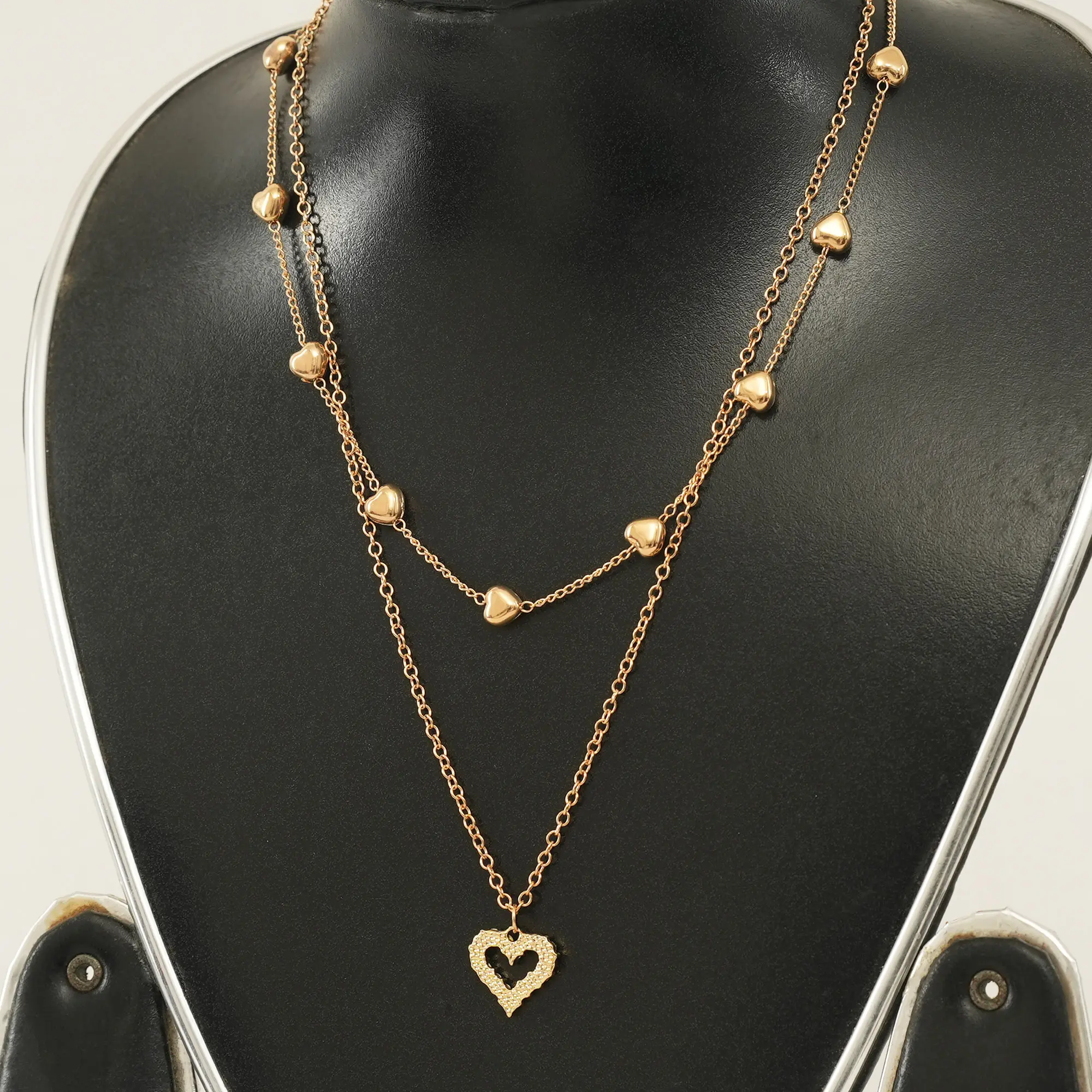 Picture of Korean Double Layer Heart Necklace Shiny Bling Zircon For Women Clavicle Chain Elegant Charm Wedding Pendant Choker Jewelry Gift - Necklace For Girls