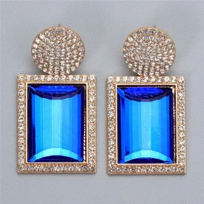 Picture of New Square Metal Big Bright Rhinestone Dangle Drop Earrings High-Quality Fashion Crystal Jewelry Accessories For Women - Ear Ring