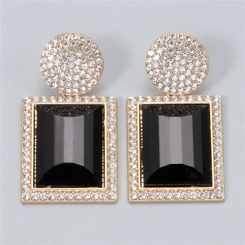 Picture of New Square Metal Big Bright Rhinestone Dangle Drop Earrings High-Quality Fashion Crystal Jewelry Accessories For Women - Ear Ring
