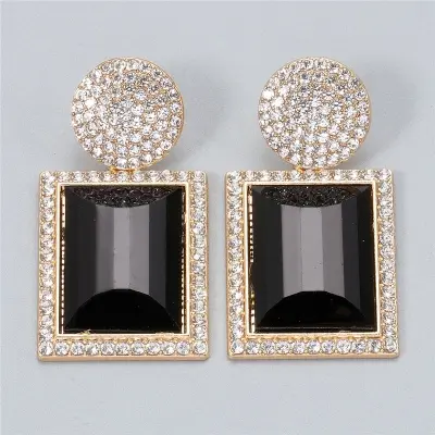 Picture of New Square Metal Big Bright Rhinestone Dangle Drop Earrings High-Quality Fashion Crystal Jewelry Accessories For Women - Ear Ring
