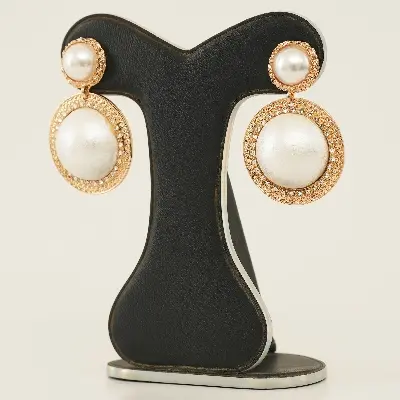 Picture of Korean Graceful Female Jewelry Temperament Simple Rhinestones Imitation Pearl Round Dangle Earrings for Women Girl Accessories - Ear Ring - Ear Ring