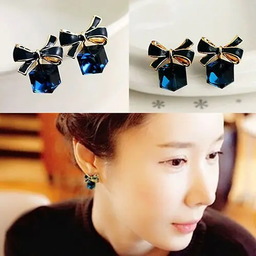 Picture of New fashion Wild Crystal Square Cute Bow Stud Earrings For Women girl Accessories jewelry wholesale