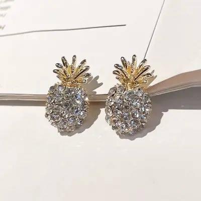 Picture of Pineapple Rhinestone Stud Earrings Fashion Retro Trend Ladies 2022 New Korean Stud Earrings Exquisite Girls Cute Jewelry