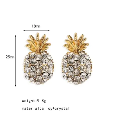 Picture of Pineapple Rhinestone Stud Earrings Fashion Retro Trend Ladies 2022 New Korean Stud Earrings Exquisite Girls Cute Jewelry