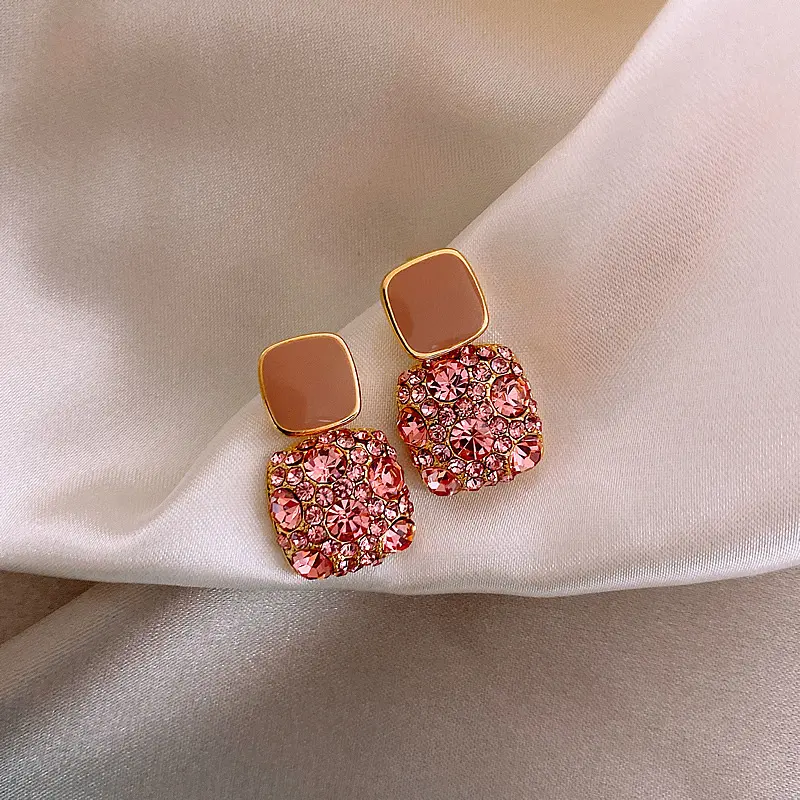 Picture of Luxury Female Crystal Zircon Stone Earrings Purple-Pink-Black-White Fashion Silver Color Jewelry Vintage Double Stud Earrings For Women
