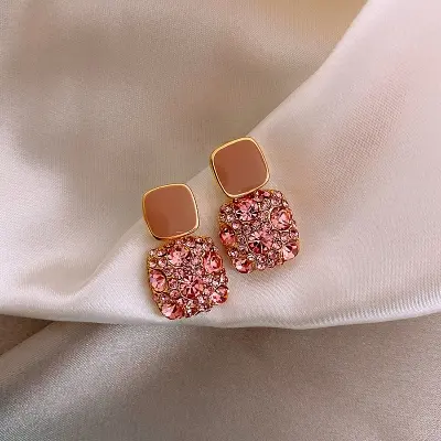Picture of Luxury Female Crystal Zircon Stone Earrings Purple-Pink-Black-White Fashion Silver Color Jewelry Vintage Double Stud Earrings For Women