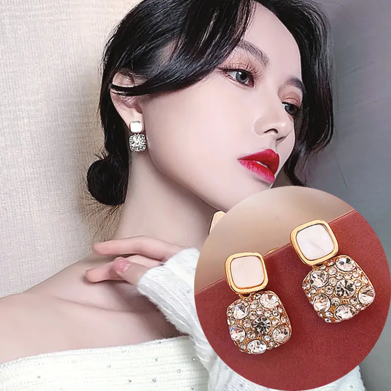 Picture of Luxury Female Crystal Zircon Stone Earrings Purple-Pink-Black-White Fashion Silver Color Jewelry Vintage Double Stud Earrings For Women
