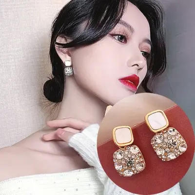 Picture of Luxury Female Crystal Zircon Stone Earrings Purple-Pink-Black-White Fashion Silver Color Jewelry Vintage Double Stud Earrings For Women