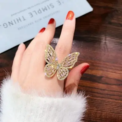 Picture of Indispensable -Trendy Shining Butterfly Adjustable Opening Ring For Women Crystal Acrylic Inlay Fashion Party Hand Accessories Jewelry- Innovative