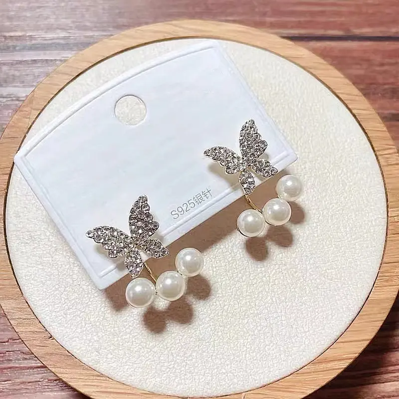 Picture of New Elegant Crystal Butterfly Back Hanging Earrings Korean Fashion Jewelry for Woman Girls Accessories