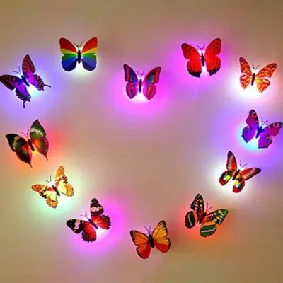 Picture of 1 piece LED Wall Stickers Colorful Changing Butterfly Glowing Wall Decals Night Light Lamp Home Decor DIY Living Room Wall Sticker/Birthday Party/Weeding Party for boys/Girls