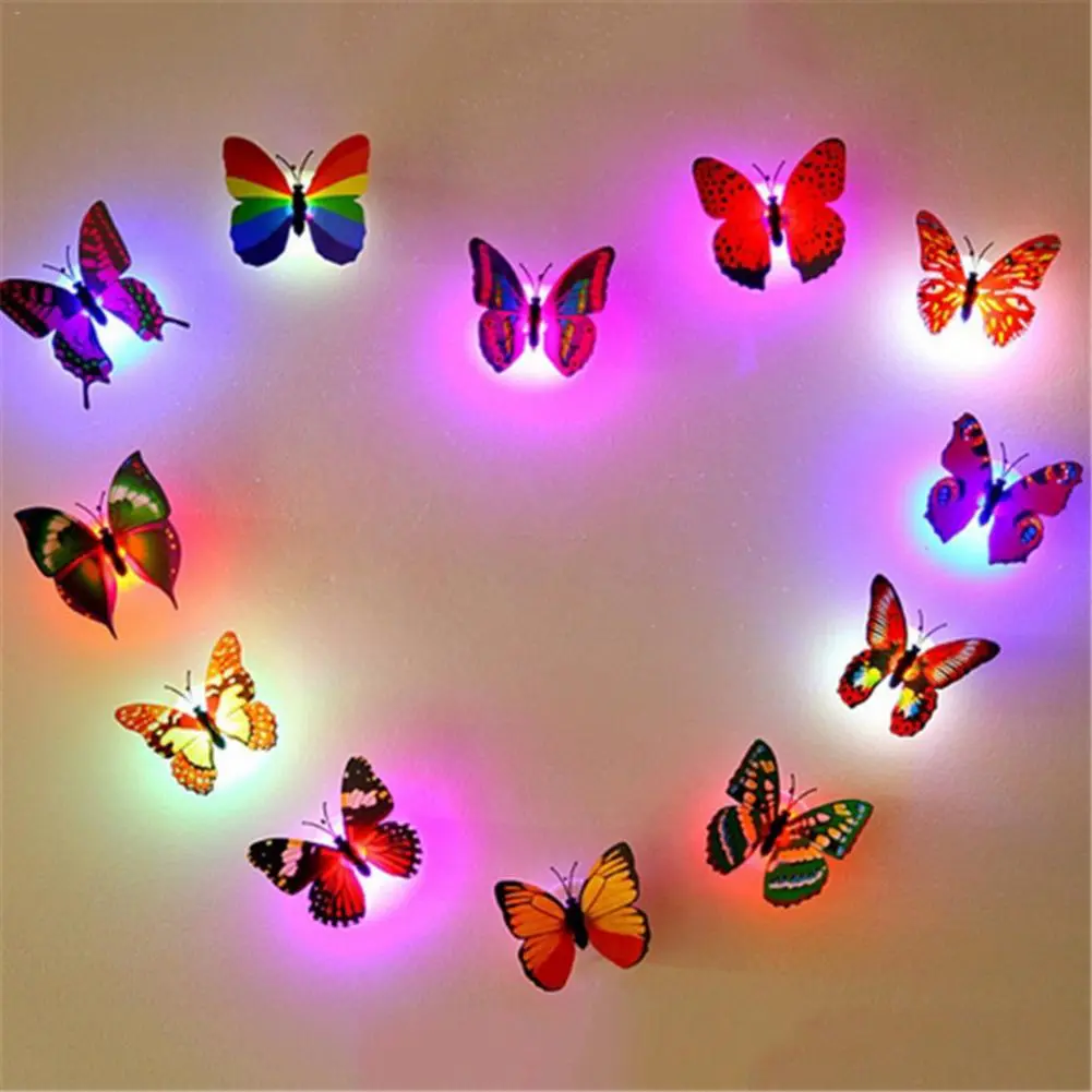 Picture of 1 piece LED Wall Stickers Colorful Changing Butterfly Glowing Wall Decals Night Light Lamp Home Decor DIY Living Room Wall Sticker/Birthday Party/Weeding Party for boys/Girls