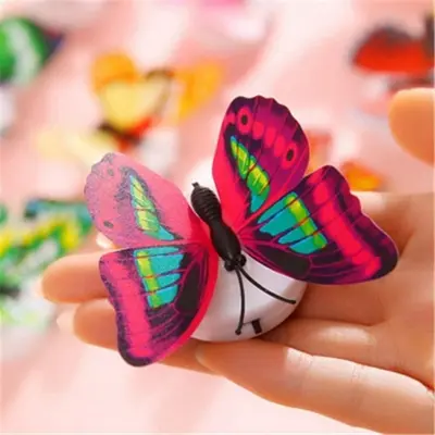 Picture of 1 piece LED Wall Stickers Colorful Changing Butterfly Glowing Wall Decals Night Light Lamp Home Decor DIY Living Room Wall Sticker/Birthday Party/Weeding Party for boys/Girls