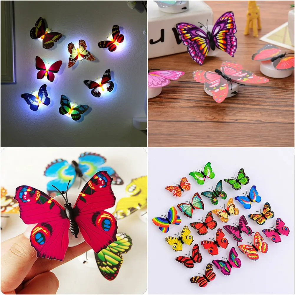Picture of 1 piece LED Wall Stickers Colorful Changing Butterfly Glowing Wall Decals Night Light Lamp Home Decor DIY Living Room Wall Sticker/Birthday Party/Weeding Party for boys/Girls