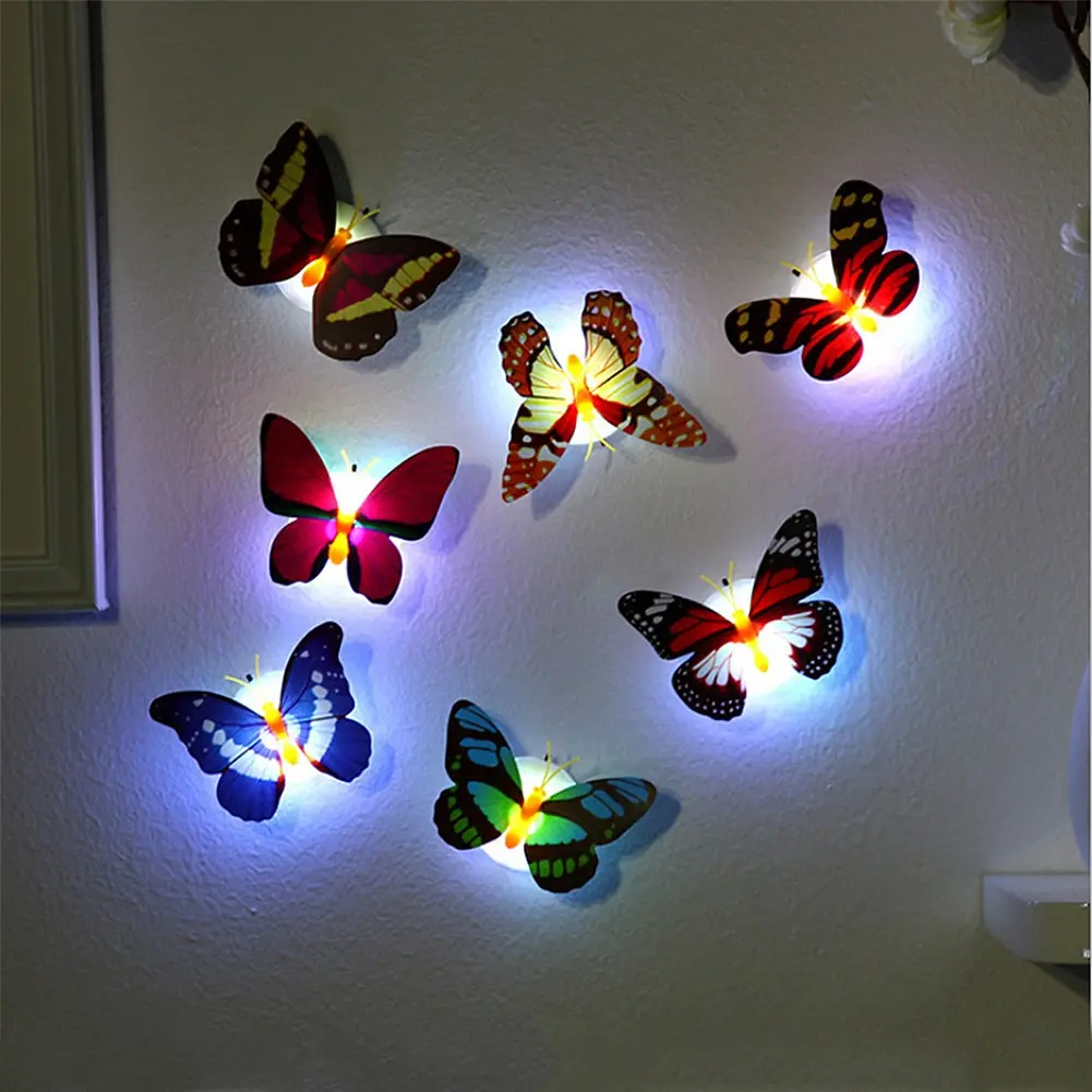 Picture of 1 piece LED Wall Stickers Colorful Changing Butterfly Glowing Wall Decals Night Light Lamp Home Decor DIY Living Room Wall Sticker/Birthday Party/Weeding Party for boys/Girls