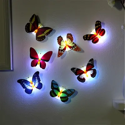 Picture of 1 piece LED Wall Stickers Colorful Changing Butterfly Glowing Wall Decals Night Light Lamp Home Decor DIY Living Room Wall Sticker/Birthday Party/Weeding Party for boys/Girls