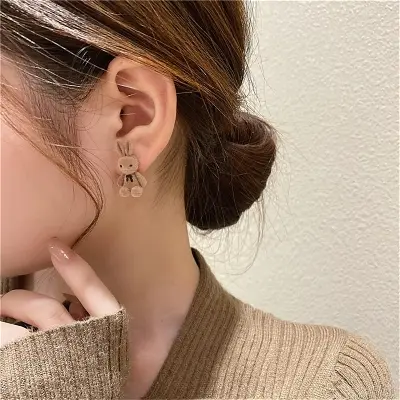 Picture of Angel coffee Color Punk Small Bear Earrings For Women Fashion Cute Flocking Rabbit Ear Studs Tredny Birthday Jewelry Gifts