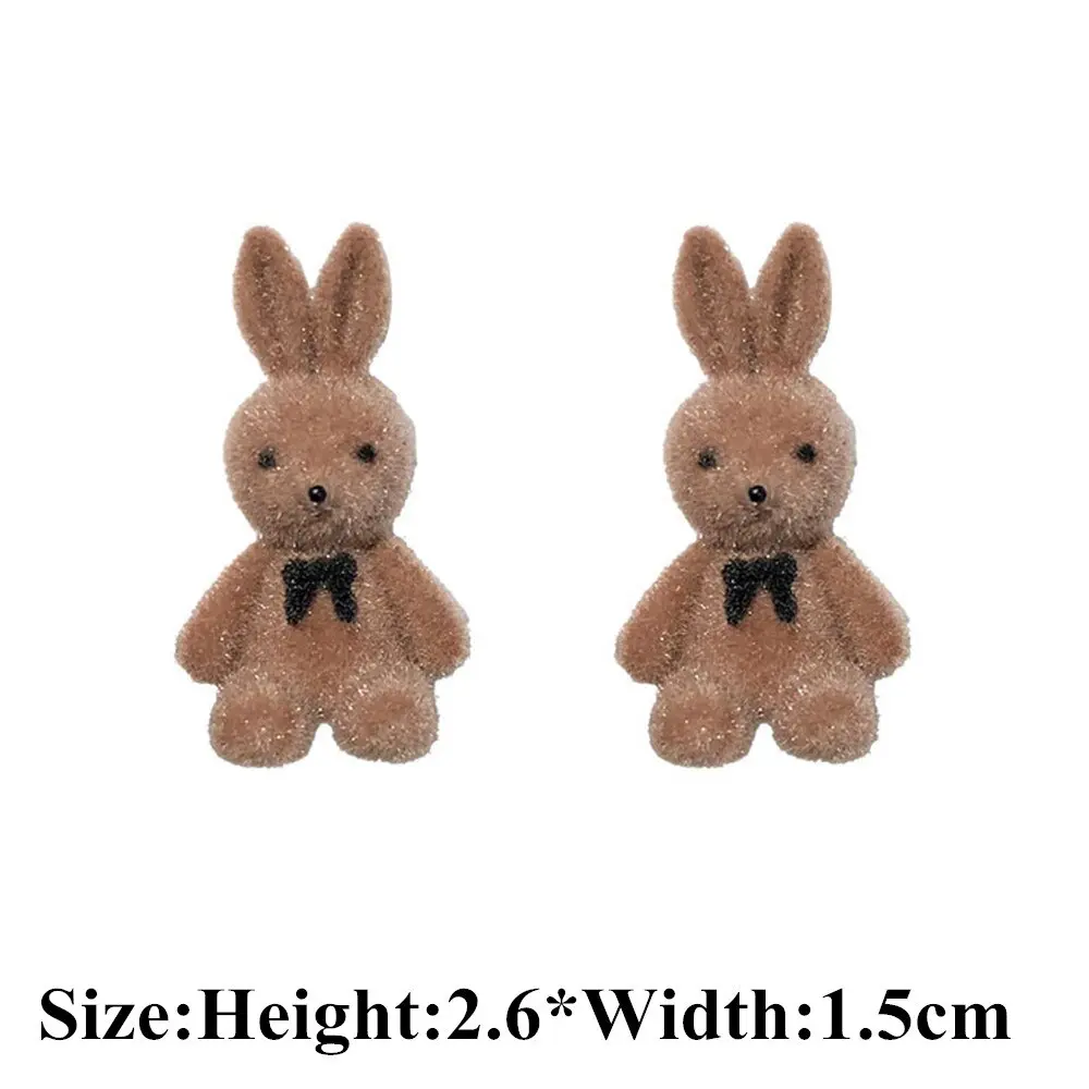 Picture of Angel coffee Color Punk Small Bear Earrings For Women Fashion Cute Flocking Rabbit Ear Studs Tredny Birthday Jewelry Gifts