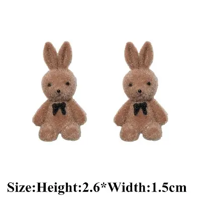 Picture of Angel coffee Color Punk Small Bear Earrings For Women Fashion Cute Flocking Rabbit Ear Studs Tredny Birthday Jewelry Gifts