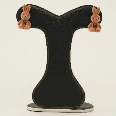 Picture of Angel coffee Color Punk Small Bear Earrings For Women Fashion Cute Flocking Rabbit Ear Studs Tredny Birthday Jewelry Gifts