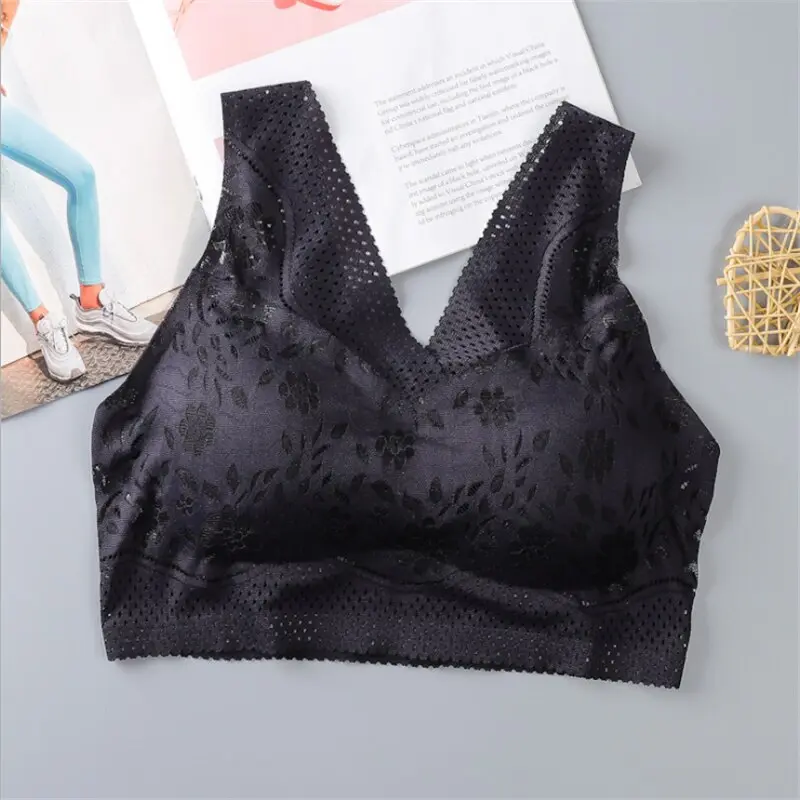 Picture of Seamless Breathable Lace Push Up Bras For Women Sexy Wire Free Top Lingerie V-Neck Bralette - Bra