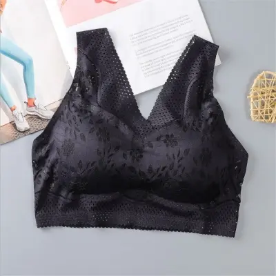 Picture of Seamless Breathable Lace Push Up Bras For Women Sexy Wire Free Top Lingerie V-Neck Bralette - Bra