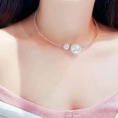Picture of Simple Elegant Zircon Crystal Choker Necklaces for Women Pearl Rhinestone Geometric Chain Necklaces For Women Statement Jewelry