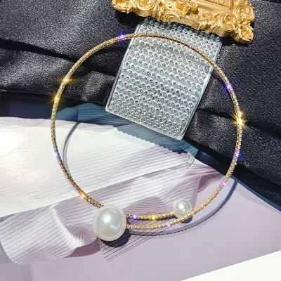 Picture of Simple Elegant Zircon Crystal Choker Necklaces for Women Pearl Rhinestone Geometric Chain Necklaces For Women Statement Jewelry
