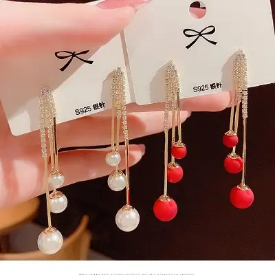 Picture of New Korean Earings Simulation Tassel Earrings Geometric Pendant Bride Wedding Jewelry Gift Earrings For Women