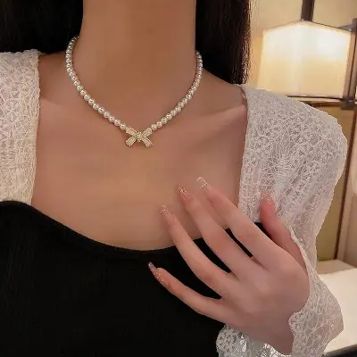 Picture of Bow Knot Pendant Necklace Elegant Summer Imitation  Choker Necklace For Women Jewelry Gifts