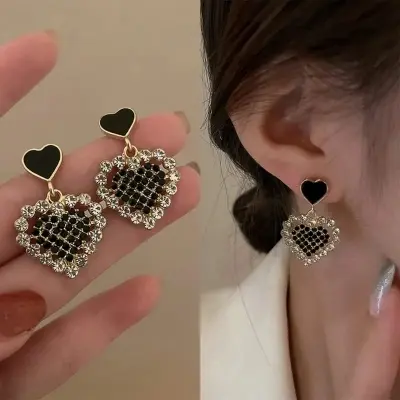 Picture of Earings Fashion Jewelry Sweet And Cute Peach Heart Crystal Tassel Earrings For Women Elegant Glamour Valentines Day Gift