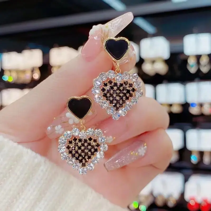 Picture of Earings Fashion Jewelry Sweet And Cute Peach Heart Crystal Tassel Earrings For Women Elegant Glamour Valentines Day Gift