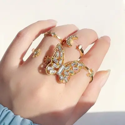 Picture of 5Pcs/set Crystal Metal Ecrouse for Butterfly Rings Mid Finger Rings