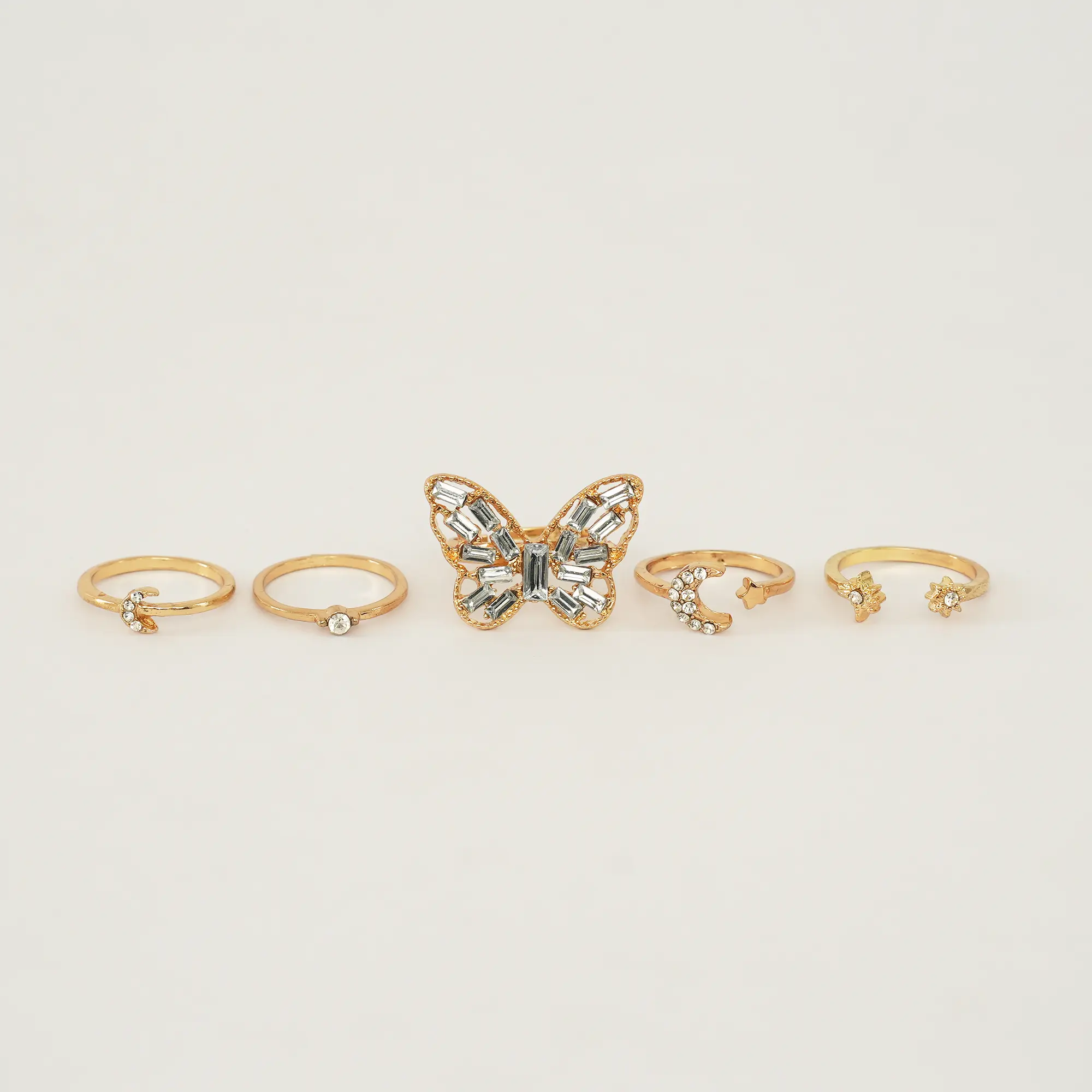 Picture of 5Pcs/set Crystal Metal Ecrouse for Butterfly Rings Mid Finger Rings