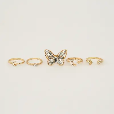 Picture of 5Pcs/set Crystal Metal Ecrouse for Butterfly Rings Mid Finger Rings
