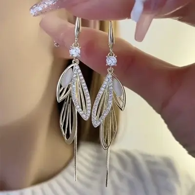 Picture of Dragonfly Wings Zircon Opal Long Tassel Earrings for Women