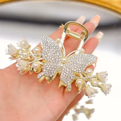 Picture of New Korean Women Hair Claw Hair Clips Fashion Flower Butterfly Tassel Hairpin Grab Large Shark Clip Headdress Hair Accessories