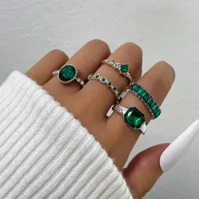 Picture of 5pcs Green Crystal Rings Set for Women