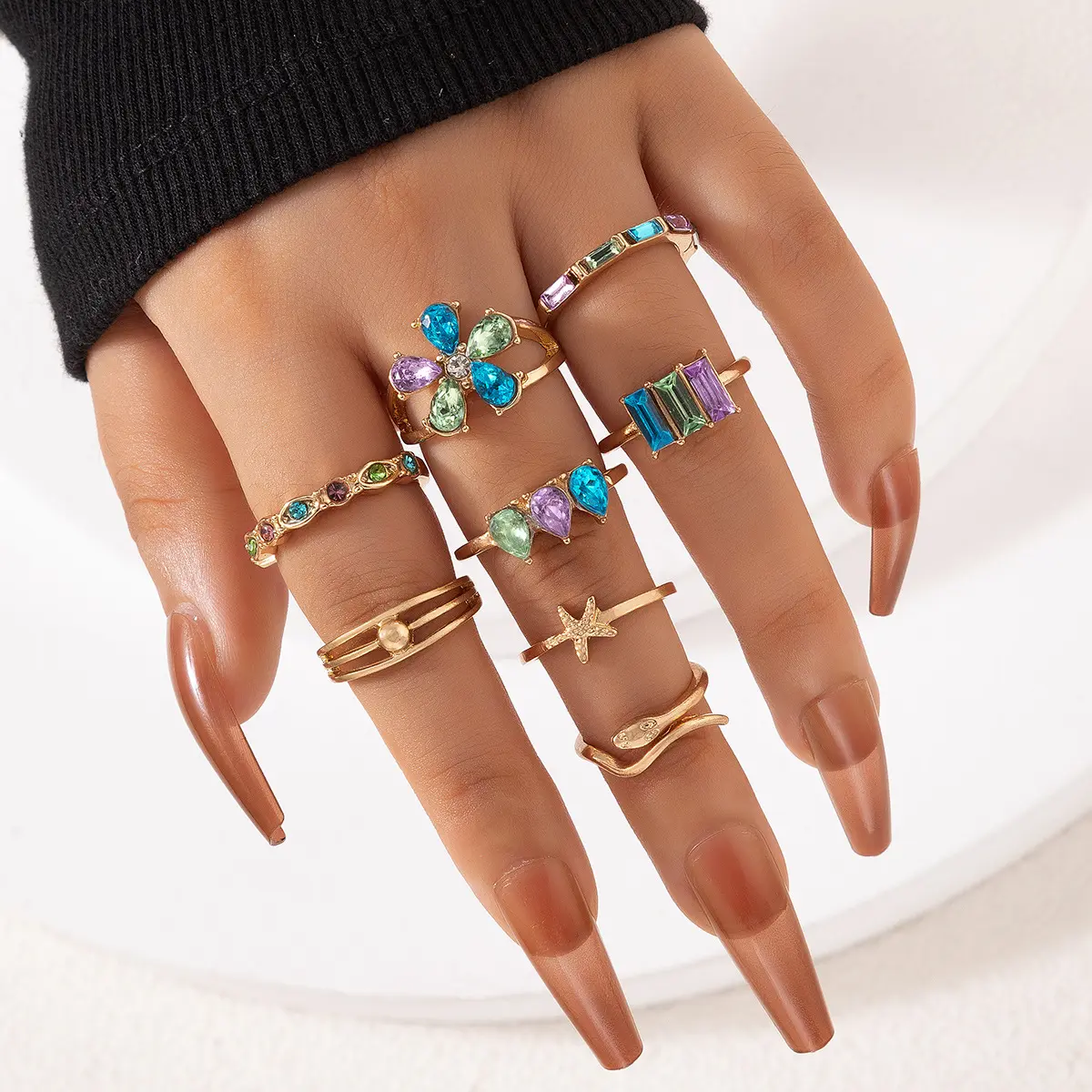 Picture of Colorful Crystal Ring Set for Women Assorted Sizes And Styles Jewelry Collection
