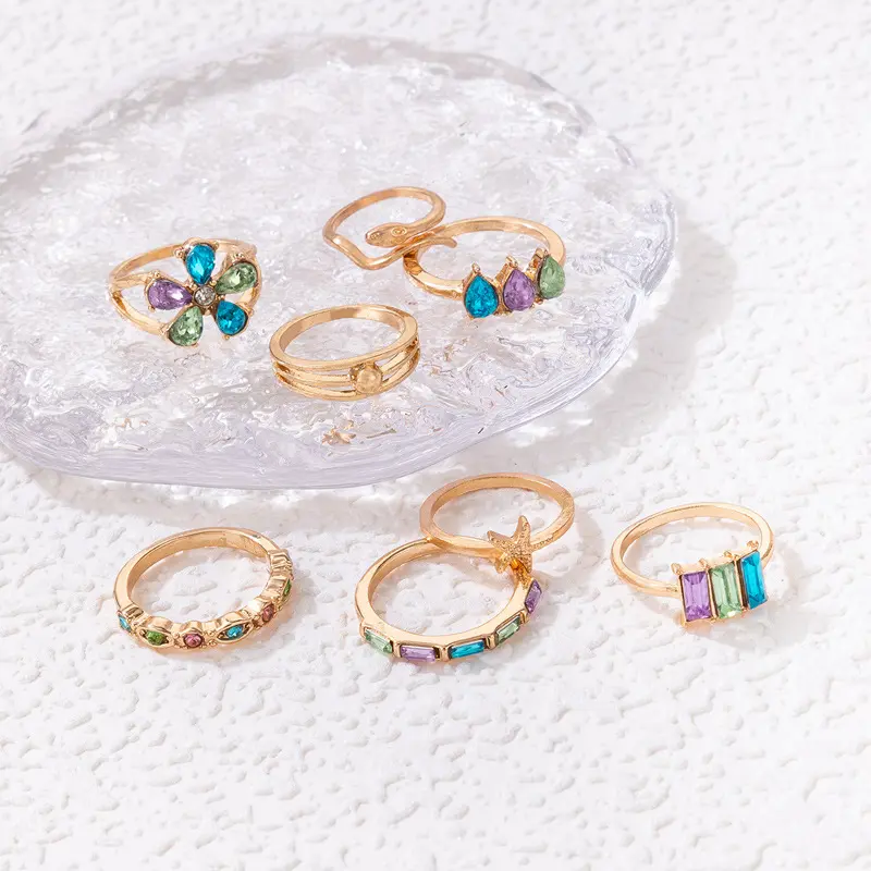 Picture of Colorful Crystal Ring Set for Women Assorted Sizes And Styles Jewelry Collection