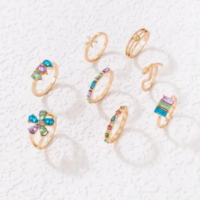Picture of Colorful Crystal Ring Set for Women Assorted Sizes And Styles Jewelry Collection