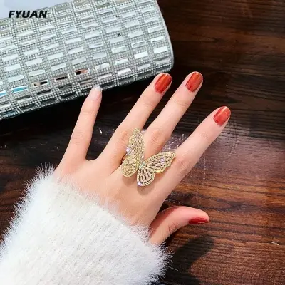 Picture of Fashion Hollow Rhinestone Butterfly Rings Multicolor Adjustable Metal Open Ring for Women Girls Party Jewelry Ring Gifts