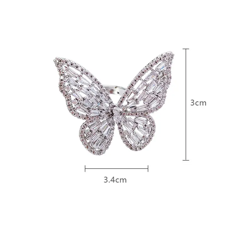 Picture of Fashion Hollow Rhinestone Butterfly Rings Multicolor Adjustable Metal Open Ring for Women Girls Party Jewelry Ring Gifts