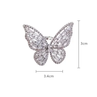 Picture of Fashion Hollow Rhinestone Butterfly Rings Multicolor Adjustable Metal Open Ring for Women Girls Party Jewelry Ring Gifts
