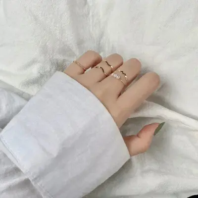 Picture of 5pcs/set Korea Adjustable Stainless Steel Romantic Waves Fine Ring for Women Couple