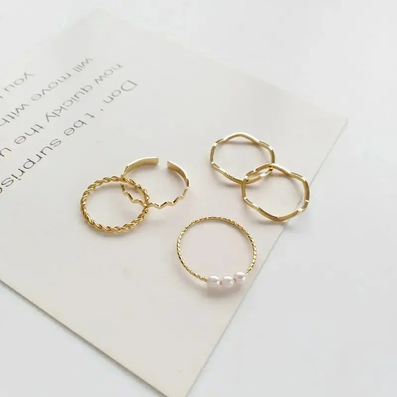 Picture of 5pcs/set Korea Adjustable Stainless Steel Romantic Waves Fine Ring for Women Couple