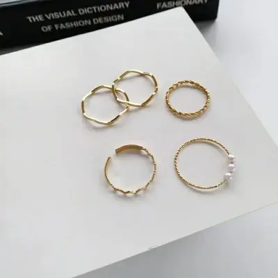 Picture of 5pcs/set Korea Adjustable Stainless Steel Romantic Waves Fine Ring for Women Couple