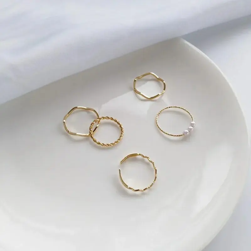 Picture of 5pcs/set Korea Adjustable Stainless Steel Romantic Waves Fine Ring for Women Couple